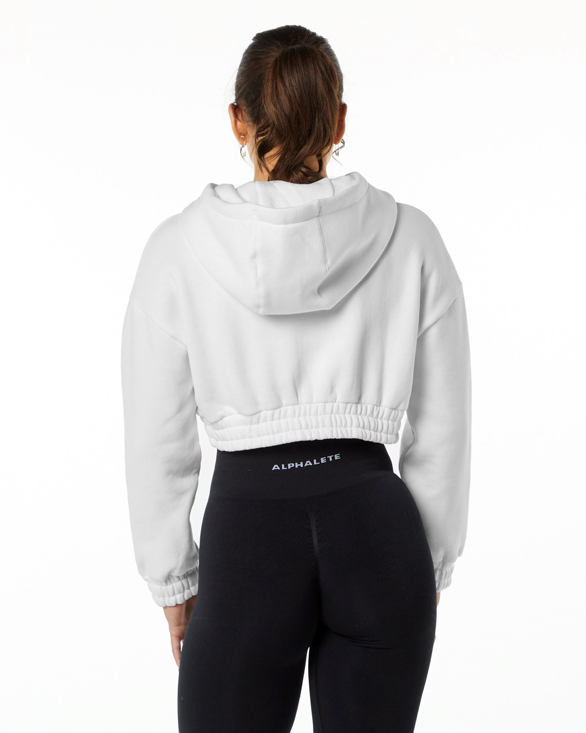 Alphalete Brushed Fleece Half-Zip Crop Hoodie Bílé | 32618YTPK