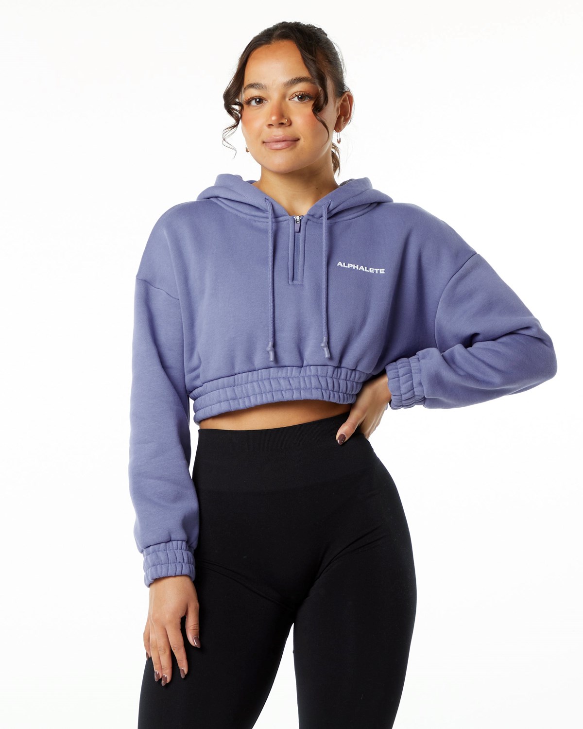 Alphalete Brushed Fleece Half-Zip Crop Hoodie Digital Violet | 80592JHBX