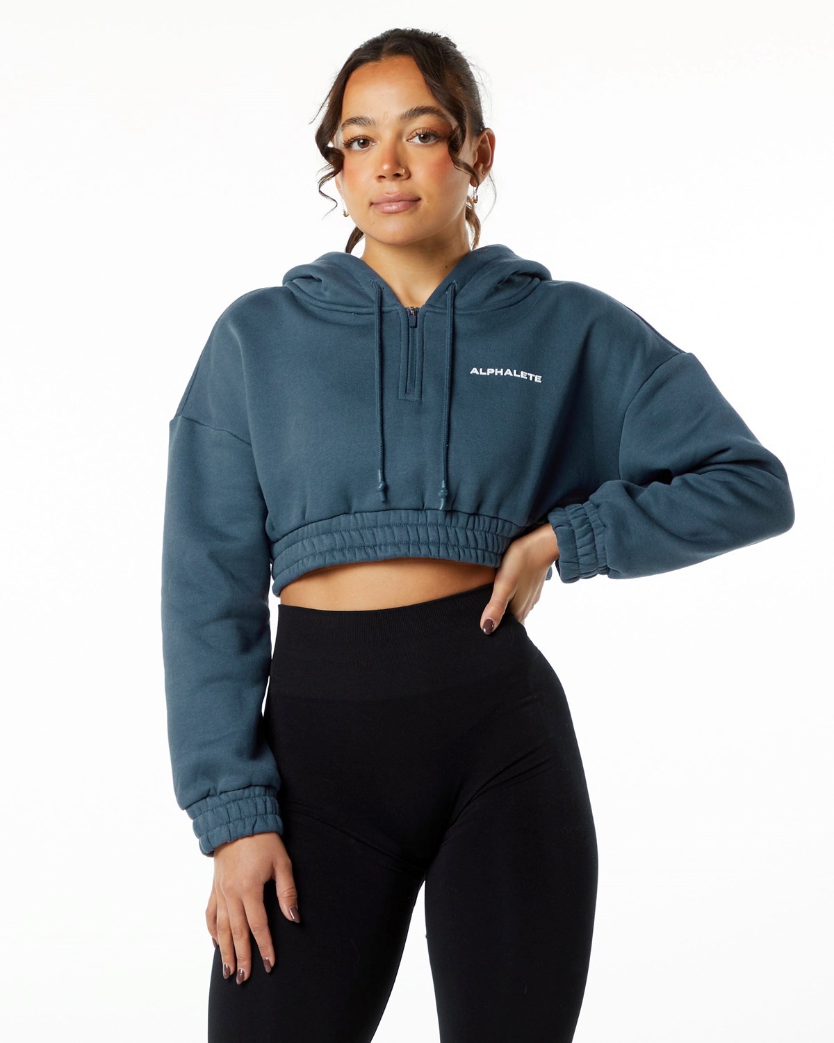 Alphalete Brushed Fleece Half-Zip Crop Hoodie Blankyt | 87632ZGUD