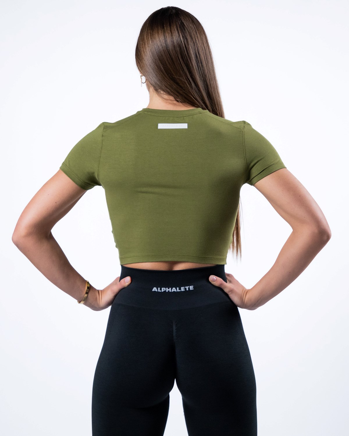 Alphalete Cropped Premium Krátké Sleeve Zelene | 24913ALKW