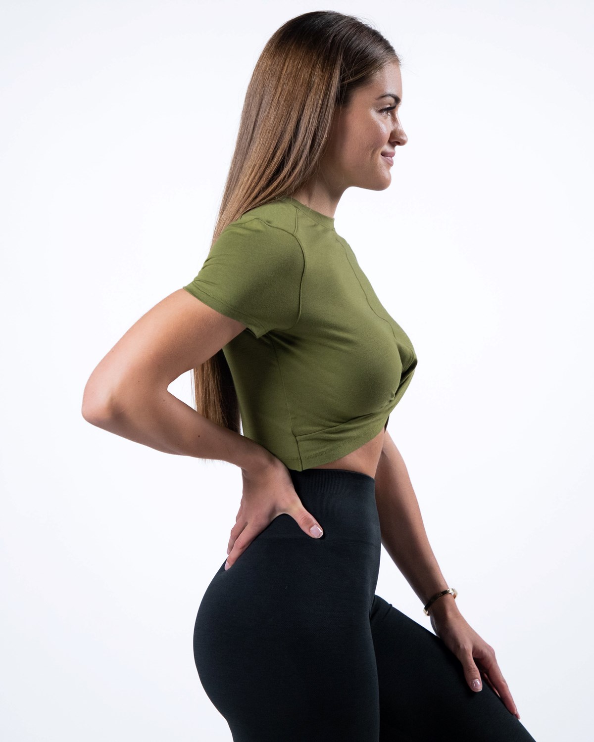 Alphalete Cropped Premium Krátké Sleeve Zelene | 24913ALKW