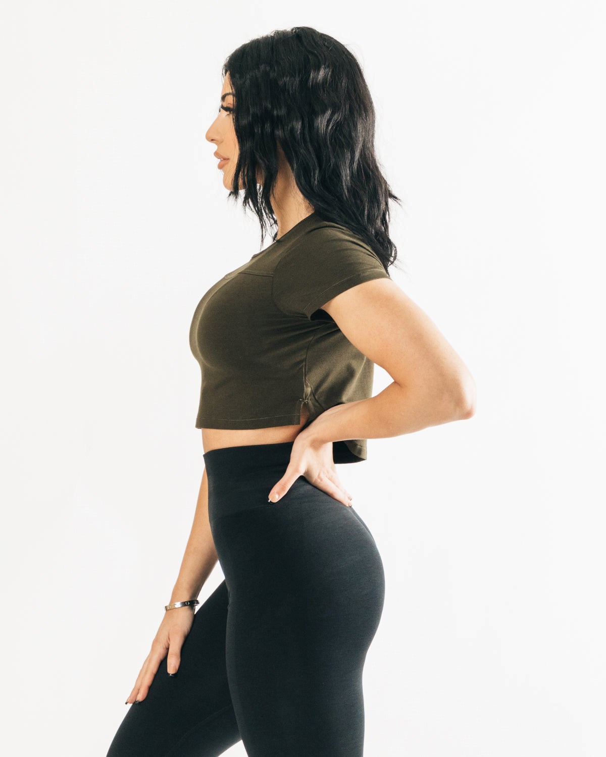 Alphalete Cropped Premium Krátké Sleeve Espresso | 25736TGVN