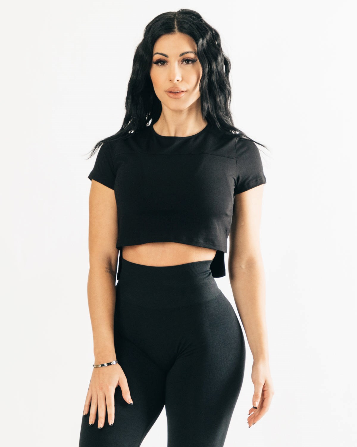 Alphalete Cropped Premium Krátké Sleeve Černé | 84016OKUI