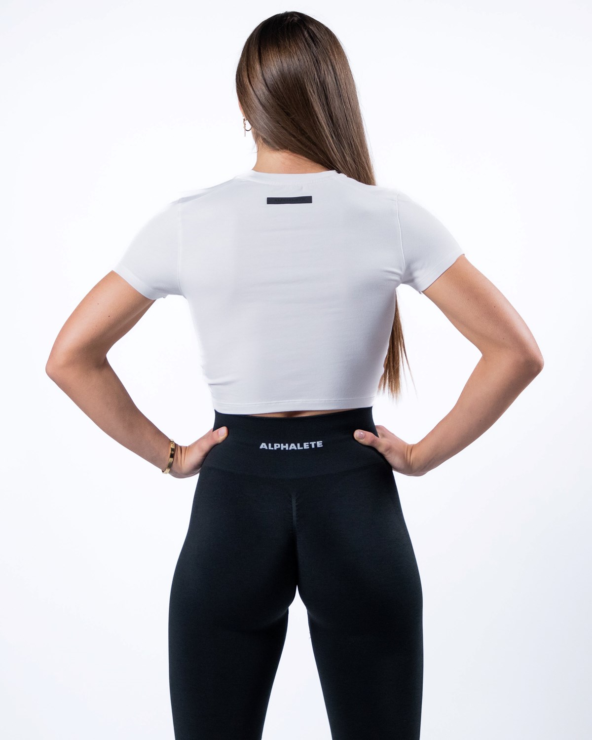 Alphalete Cropped Premium Krátké Sleeve Bílé | 89154DHON