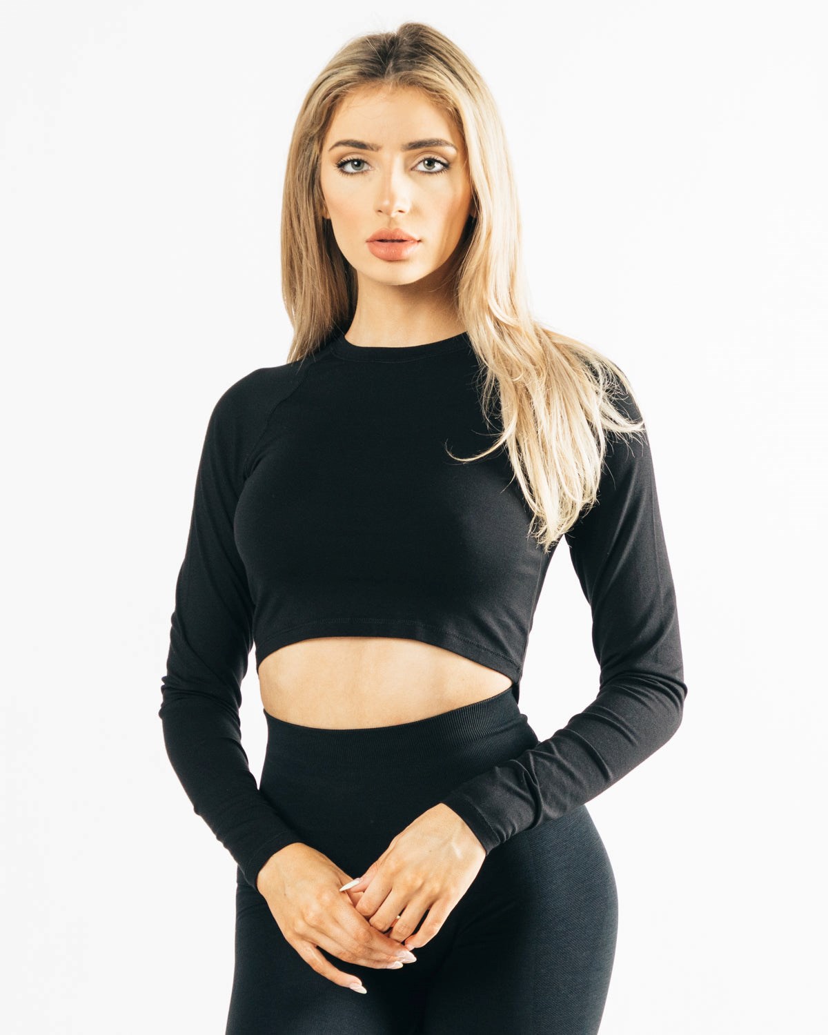 Alphalete Cropped Premium Long Sleeve Černé | 03785ATBQ