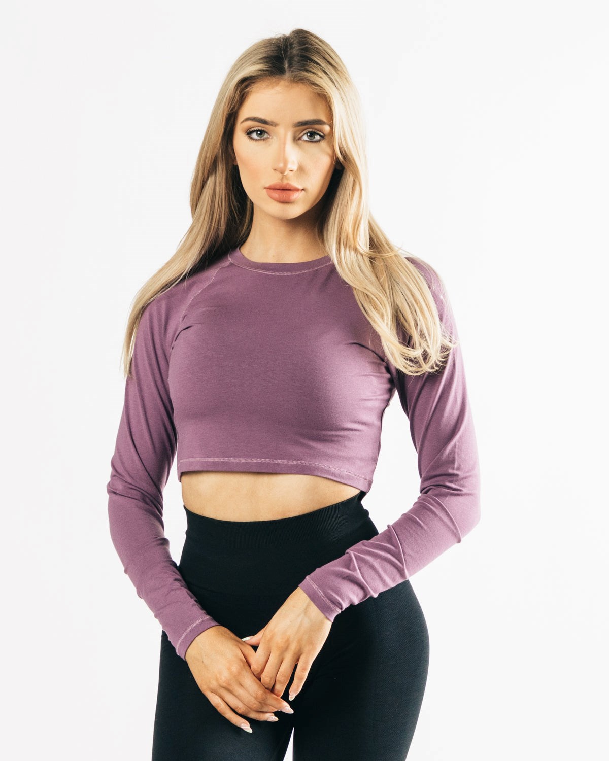 Alphalete Cropped Premium Long Sleeve Černé | 94608IFOX