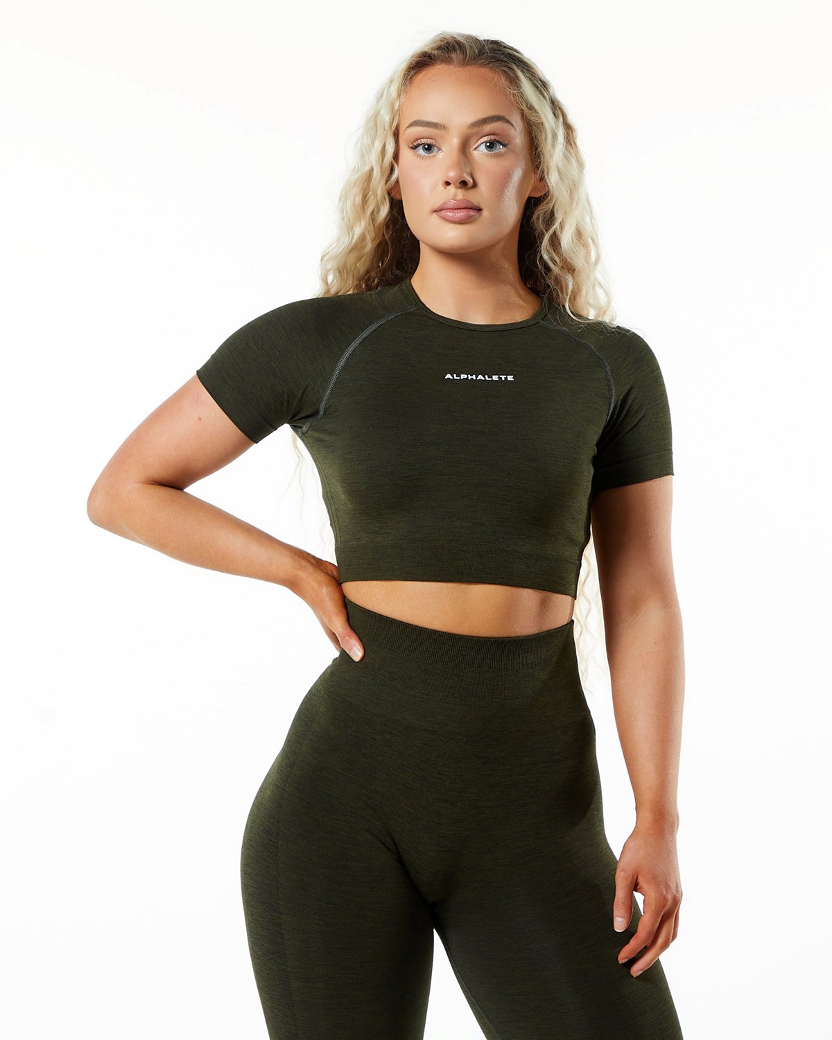 Alphalete Cropped Seamless Krátké Sleeve Evergreen | 09263UWRS