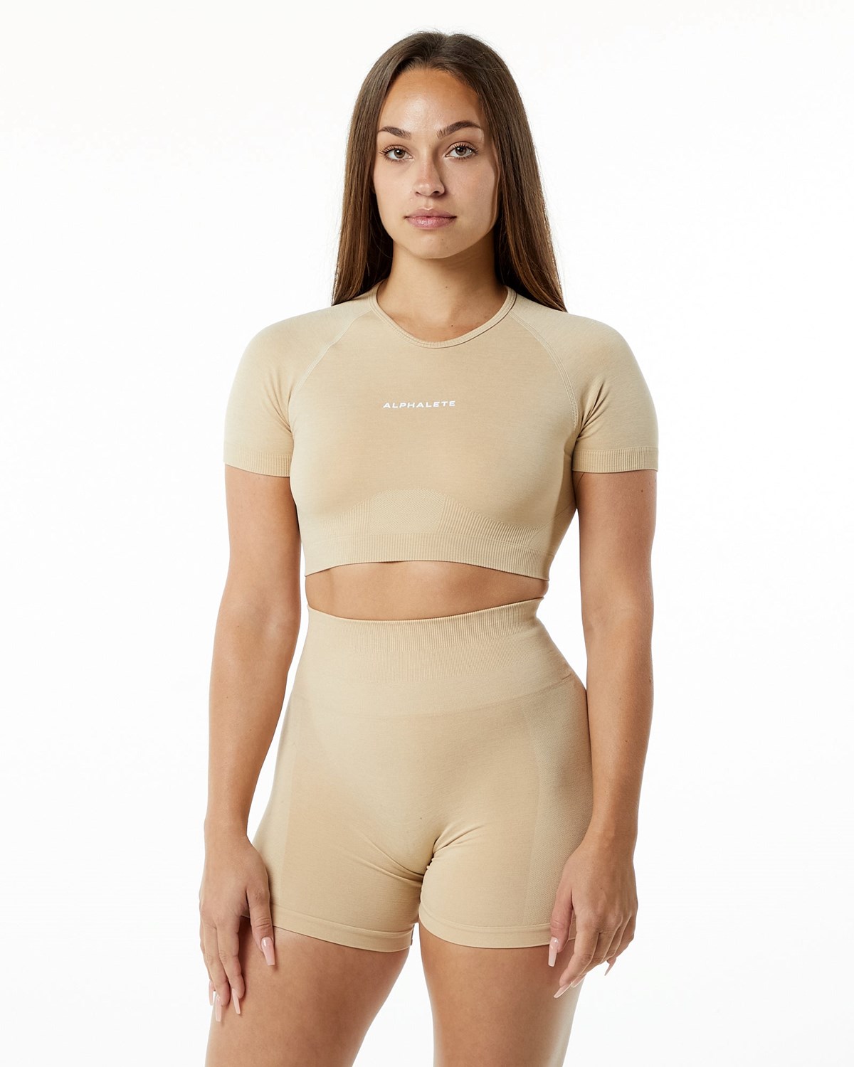 Alphalete Cropped Seamless Krátké Sleeve Hazelnut | 69378LUQV