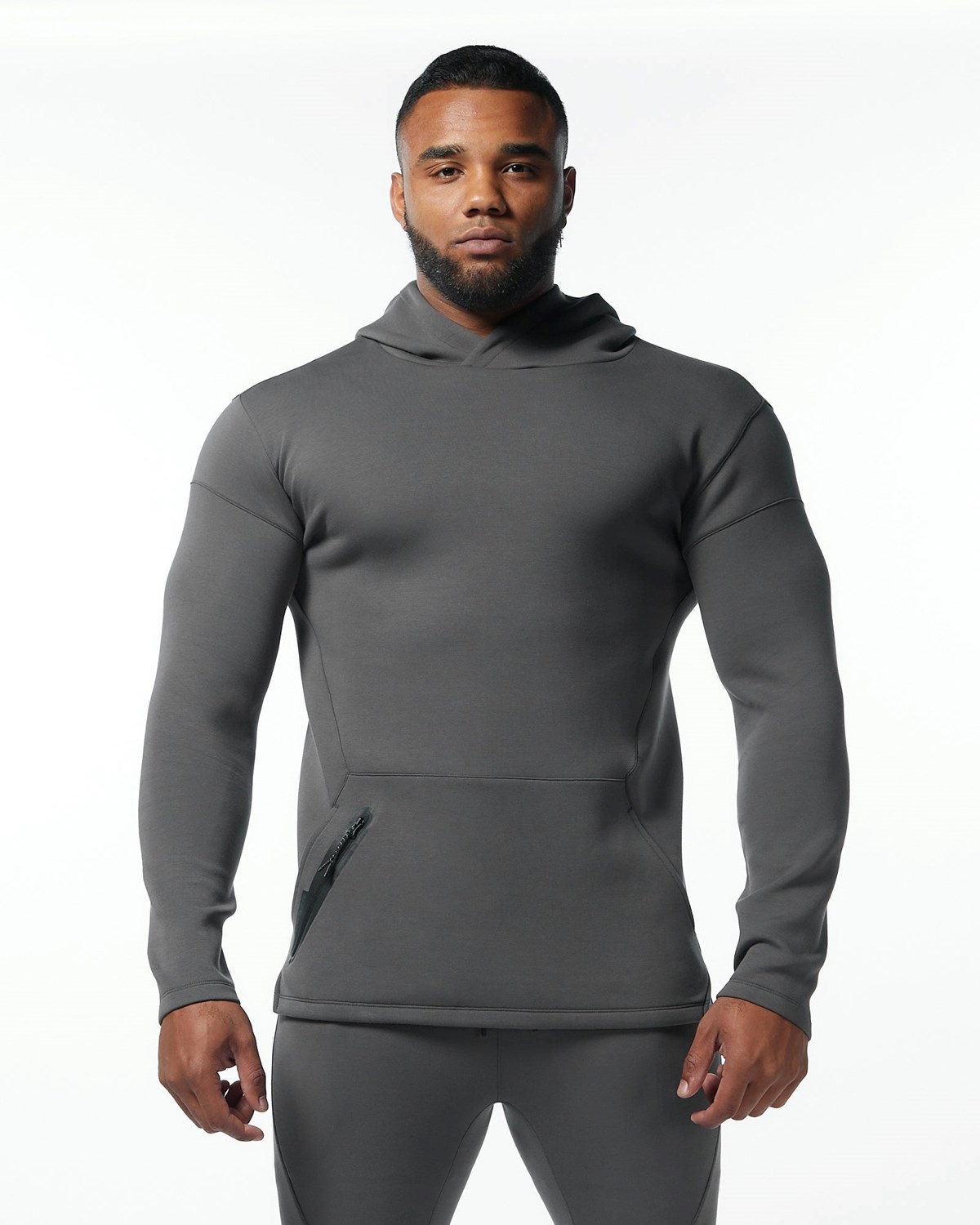 Alphalete Fitted Interlock Knit Hoodie Charcoal | 96138TFDA