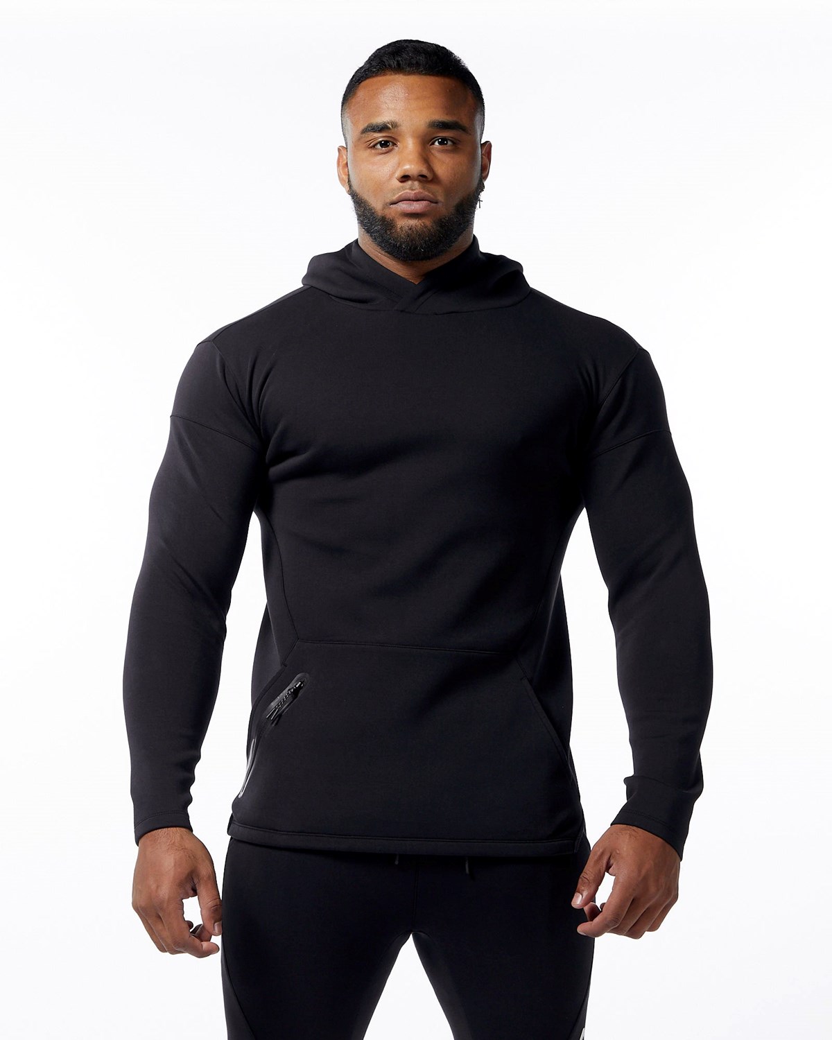 Alphalete Fitted Interlock Knit Hoodie Černé | 81730SACK