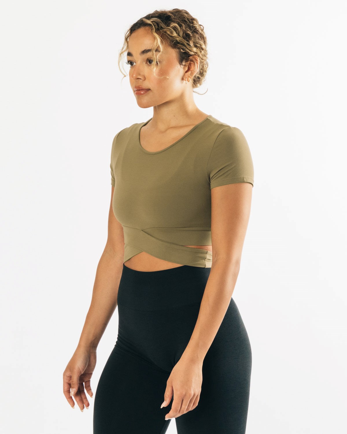 Alphalete Fitted Krátké Sleeve Tie Top Olivy Zelené | 37980QYST