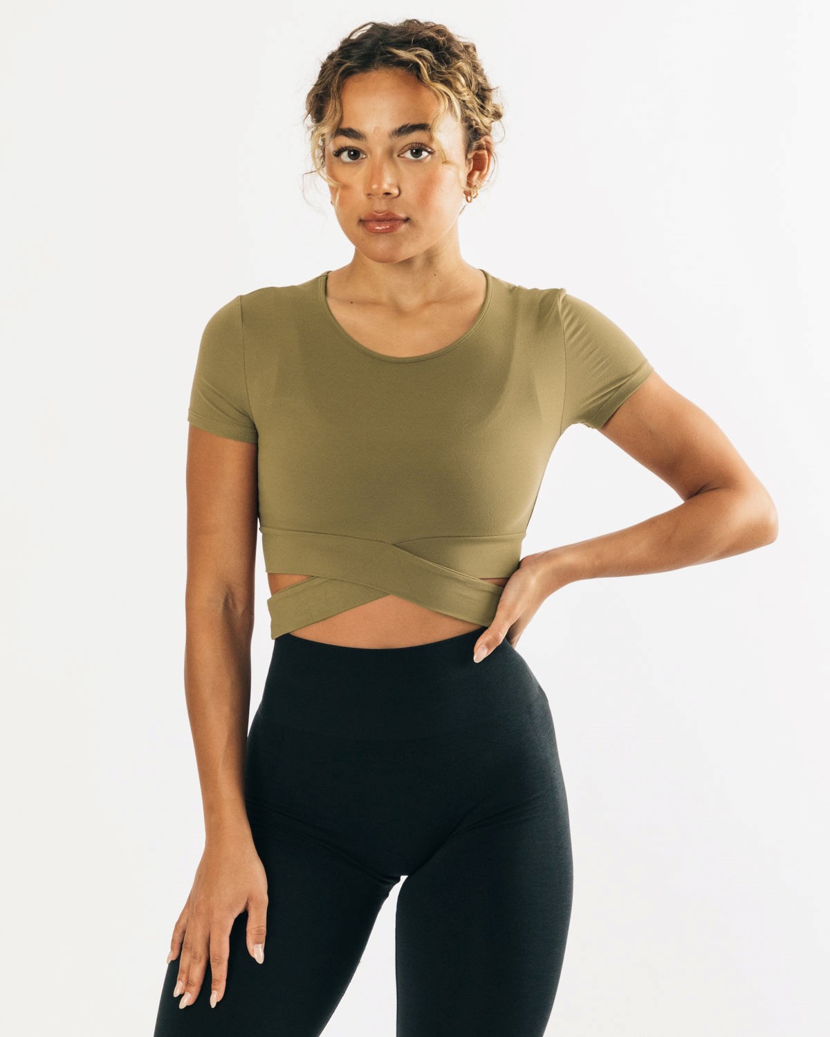 Alphalete Fitted Krátké Sleeve Tie Top Olivy Zelené | 37980QYST