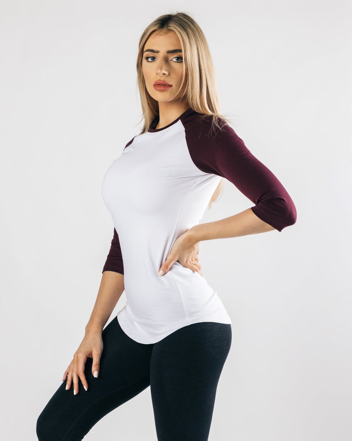 Alphalete Fitted Performance 3/4 Sleeve Bílé Černé | 49651UYEA