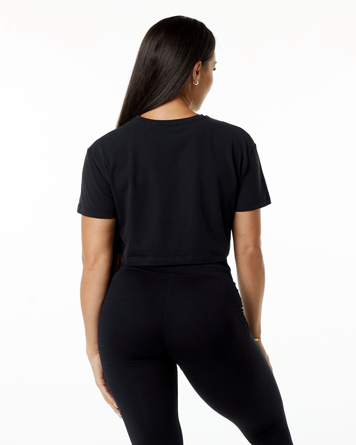 Alphalete Fitted Performance Krátké Sleeve Crop Černé | 08425POSK