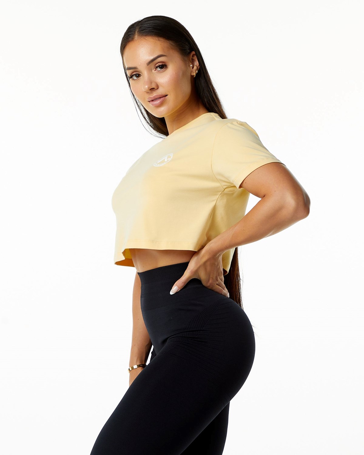 Alphalete Fitted Performance Krátké Sleeve Crop Daffodil | 92605CNOR