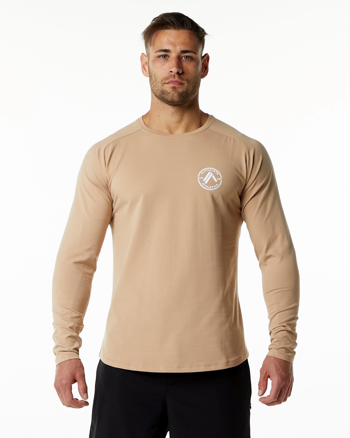 Alphalete Fitted Performance Long Sleeve Taupe | 37296HITW