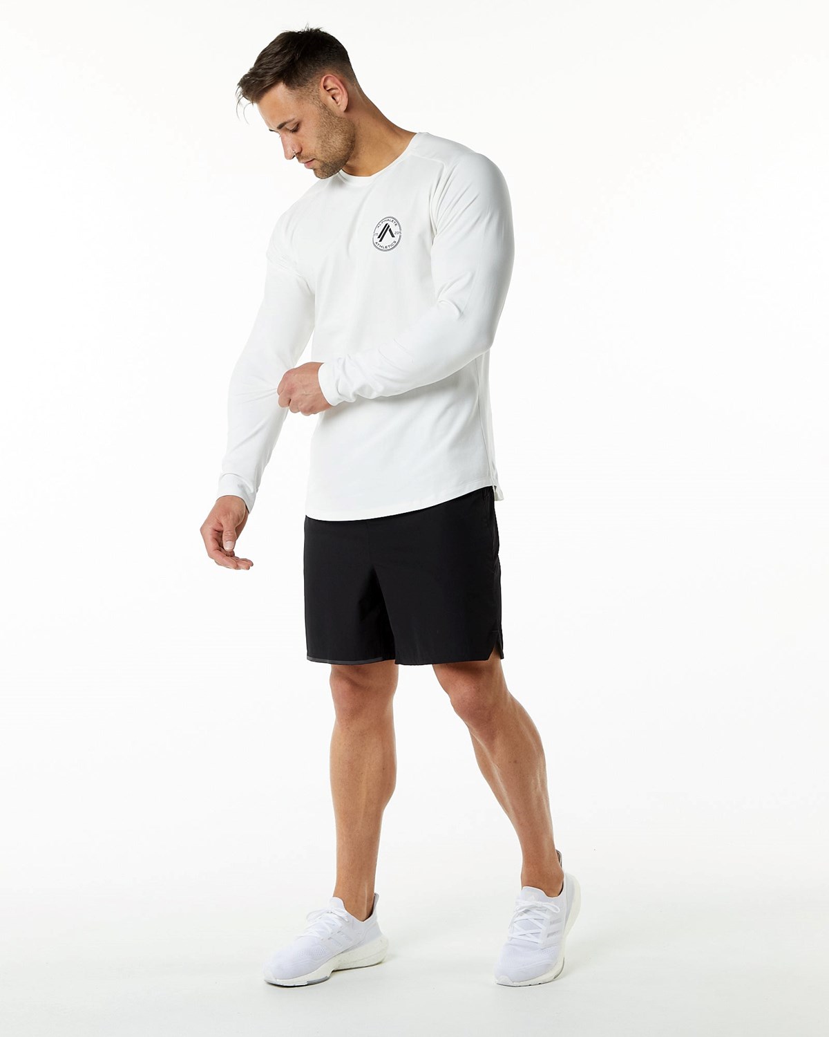 Alphalete Fitted Performance Long Sleeve Bílé | 40518ACUO