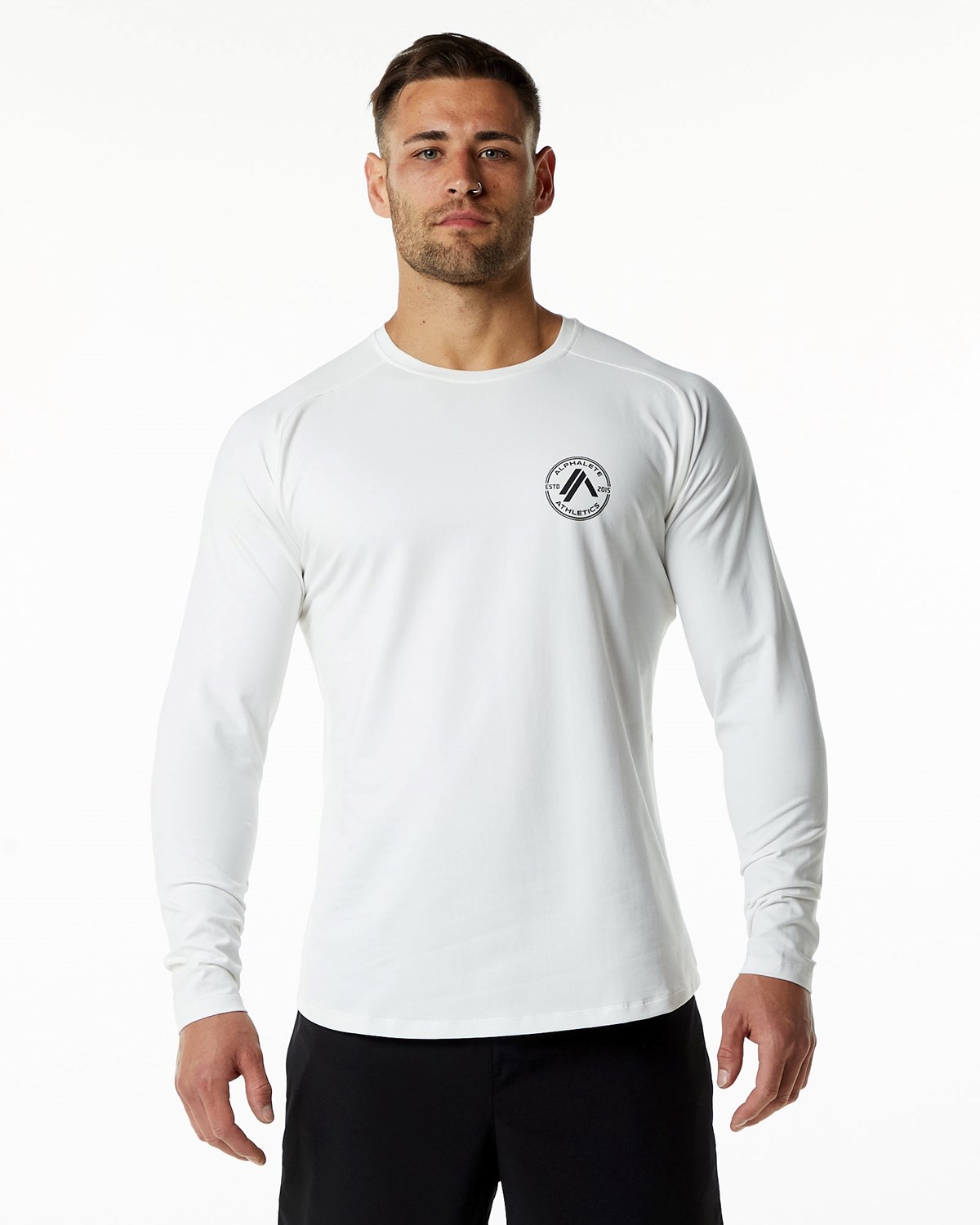 Alphalete Fitted Performance Long Sleeve Bílé | 40518ACUO