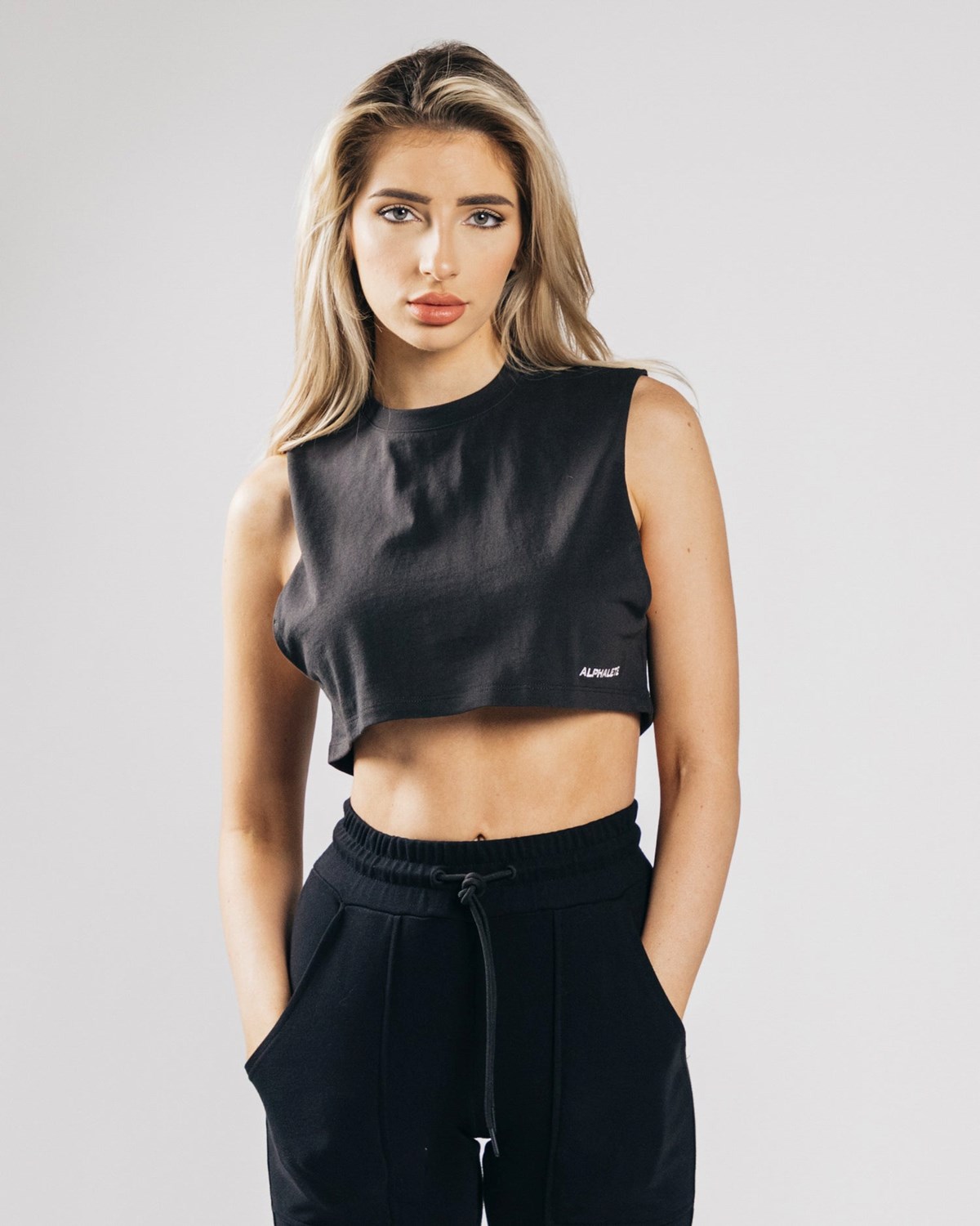 Alphalete Heavy Bavlněné Cropped Cutoff Černé | 69451MWYU