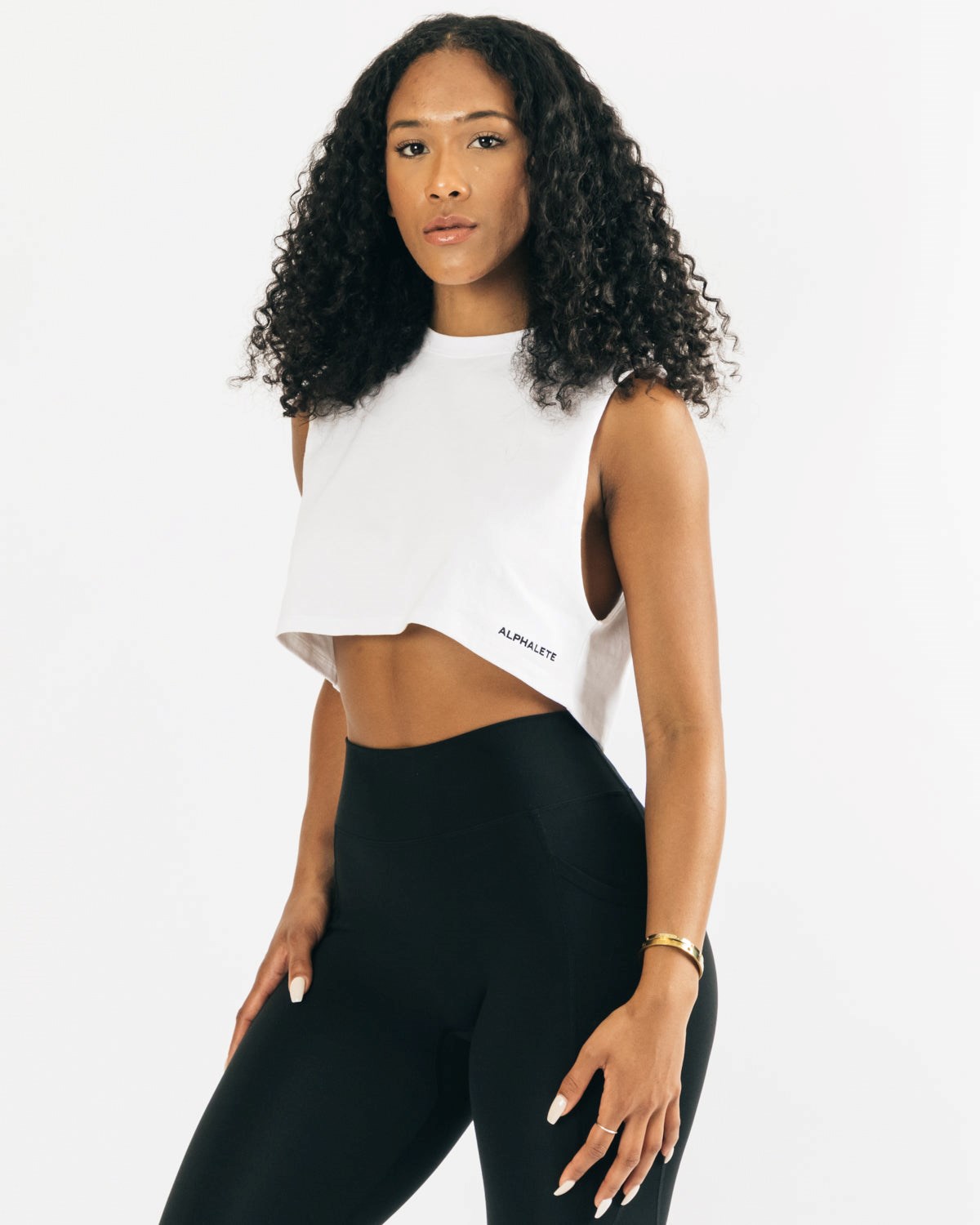 Alphalete Heavy Bavlněné Cropped Cutoff Bílé | 89725HVWR