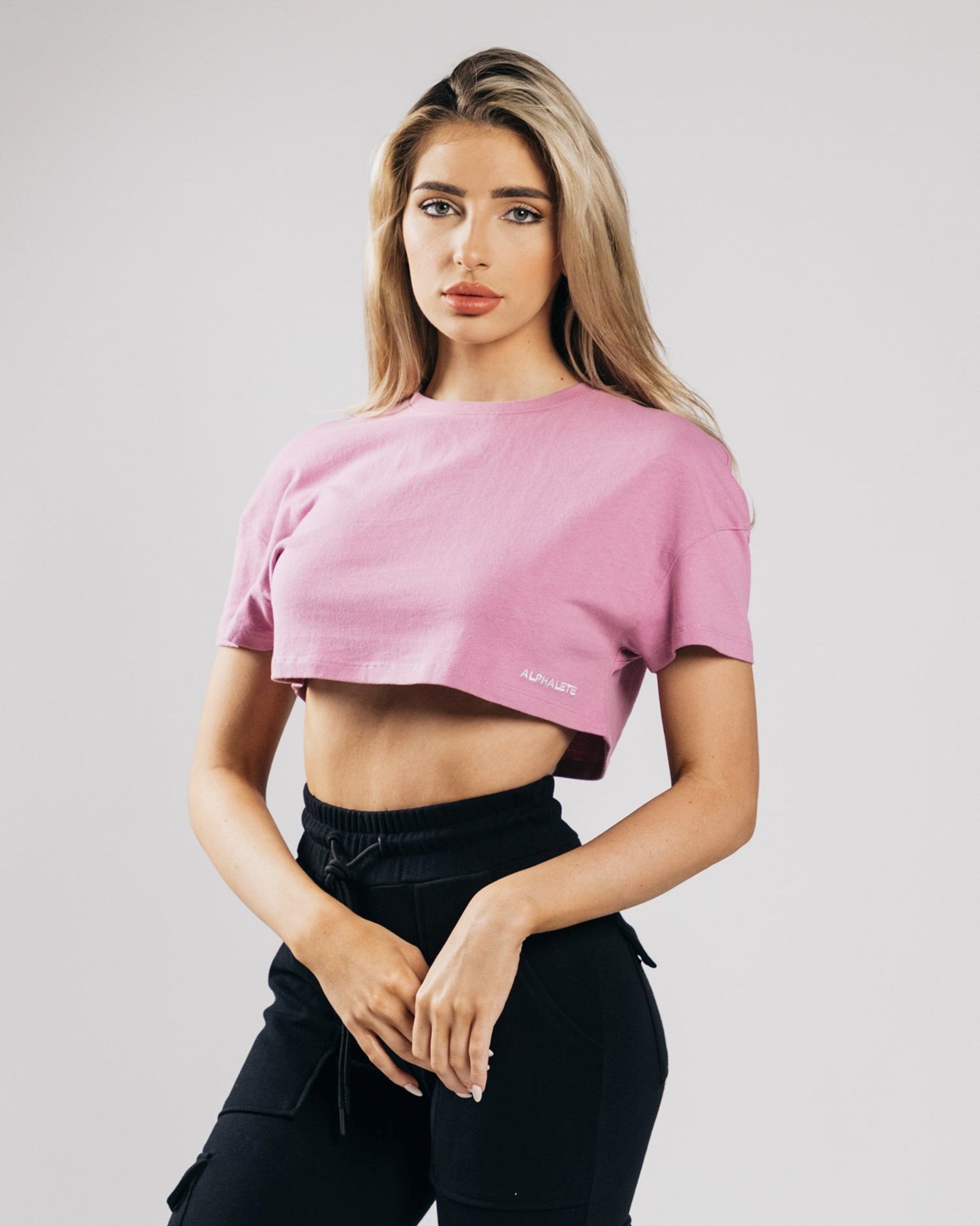 Alphalete Heavy Bavlněné Dropped Shoulder Crop Růžové | 10479EFLD