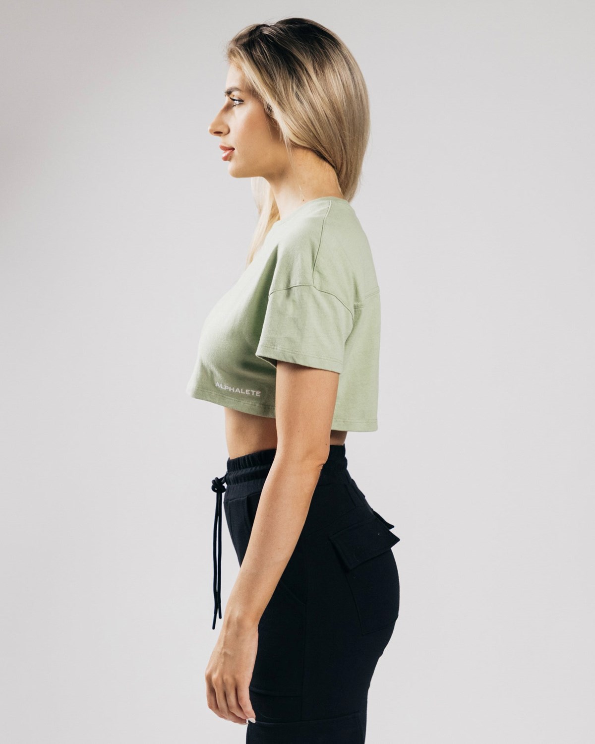 Alphalete Heavy Bavlněné Dropped Shoulder Crop Matcha | 65129TFUQ