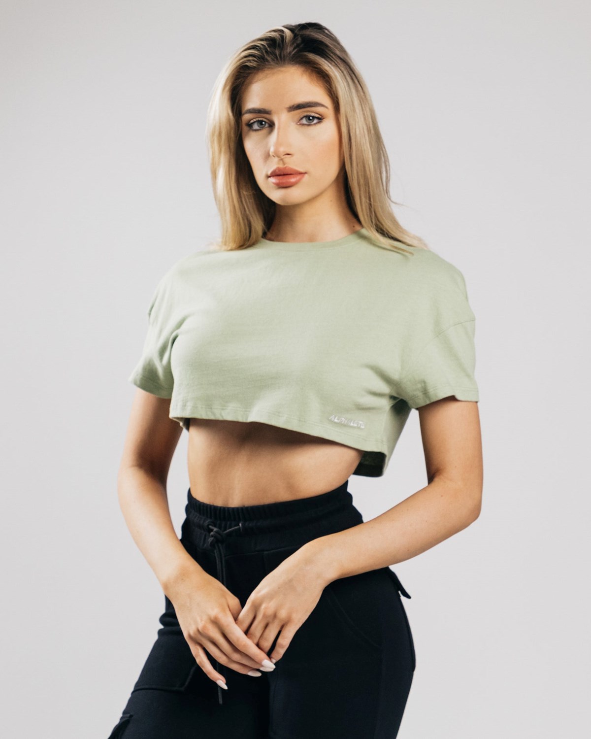 Alphalete Heavy Bavlněné Dropped Shoulder Crop Matcha | 65129TFUQ