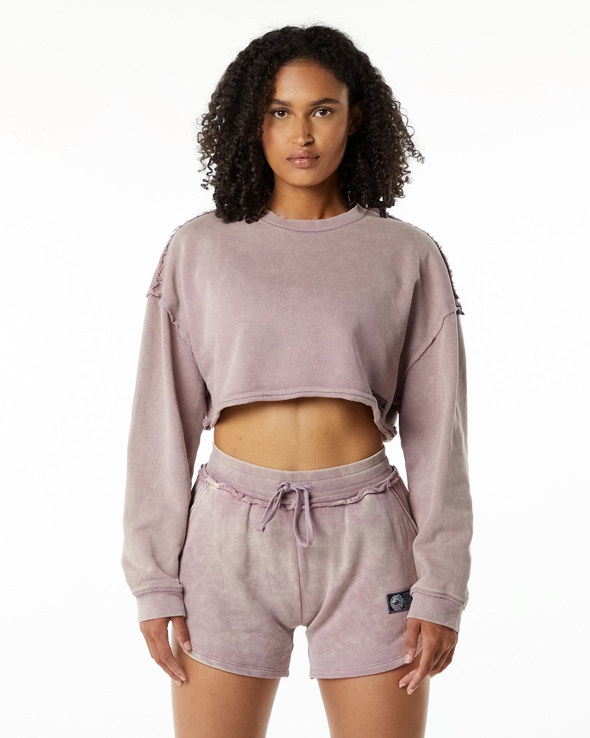 Alphalete Heavyweight Washed Terry Crop Pullover Růžové | 48026CJTF