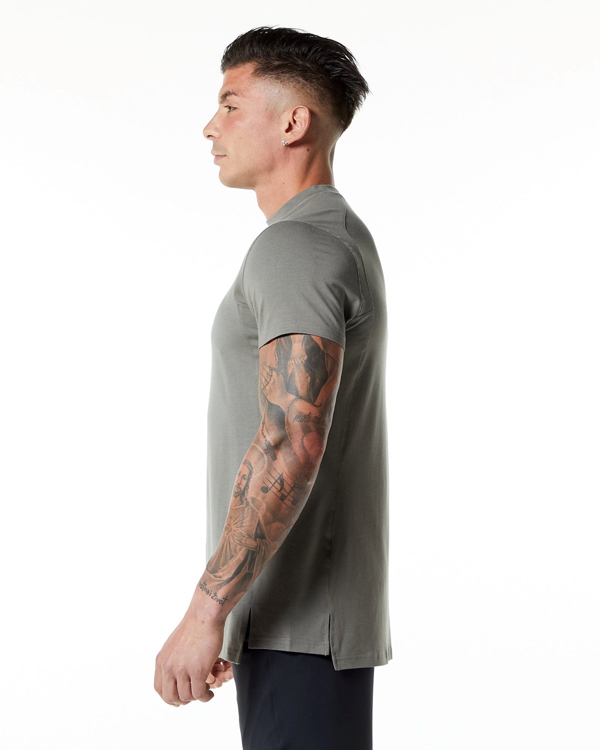 Alphalete High-Neck Premium Krátké Sleeve Tee Šedé | 05948ZIVW