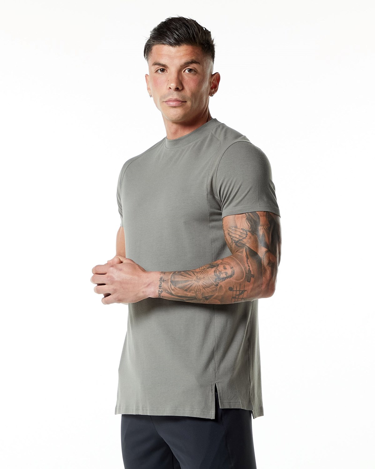 Alphalete High-Neck Premium Krátké Sleeve Tee Šedé | 05948ZIVW