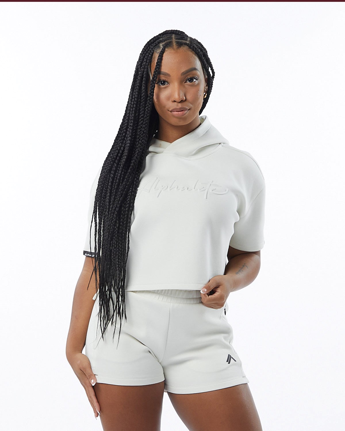 Alphalete Interlock Knit Crop Hoodie Krém | 39716GHXA