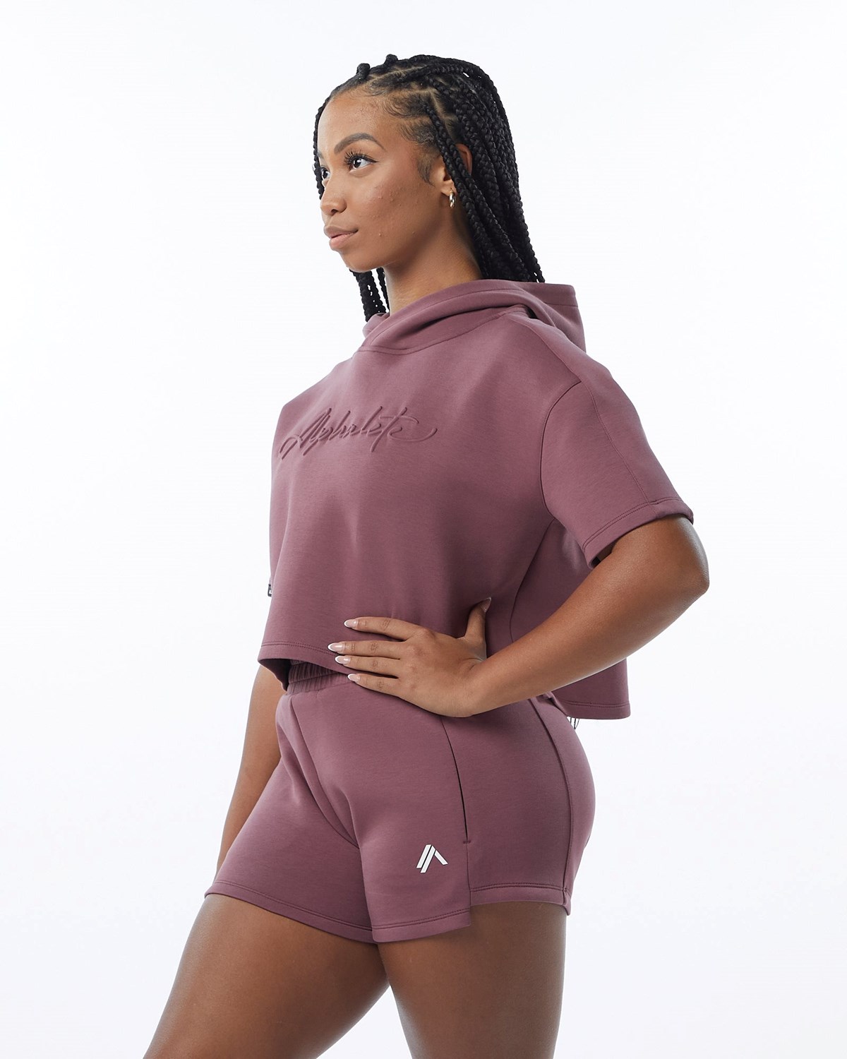 Alphalete Interlock Knit Crop Hoodie Mauve | 84925SXMU