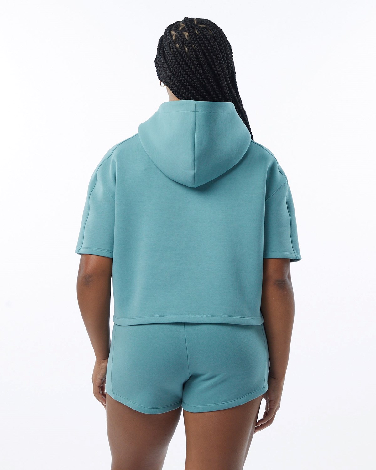 Alphalete Interlock Knit Crop Hoodie Teal | 90168BLYE