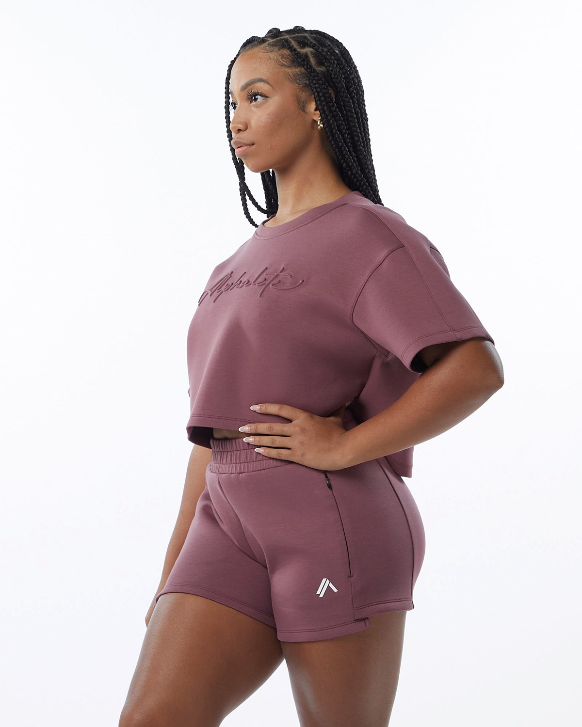 Alphalete Interlock Knit Crop Pullover Mauve | 27184NJCY