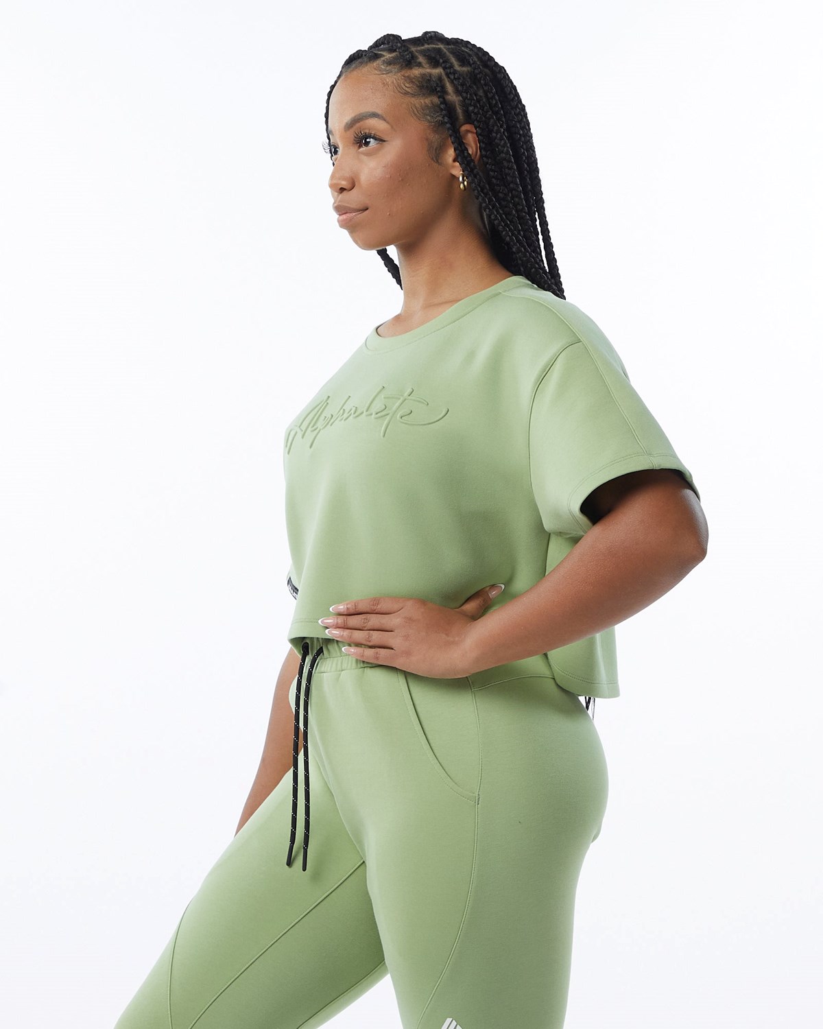 Alphalete Interlock Knit Crop Pullover Světle Zelene | 86729AEUX