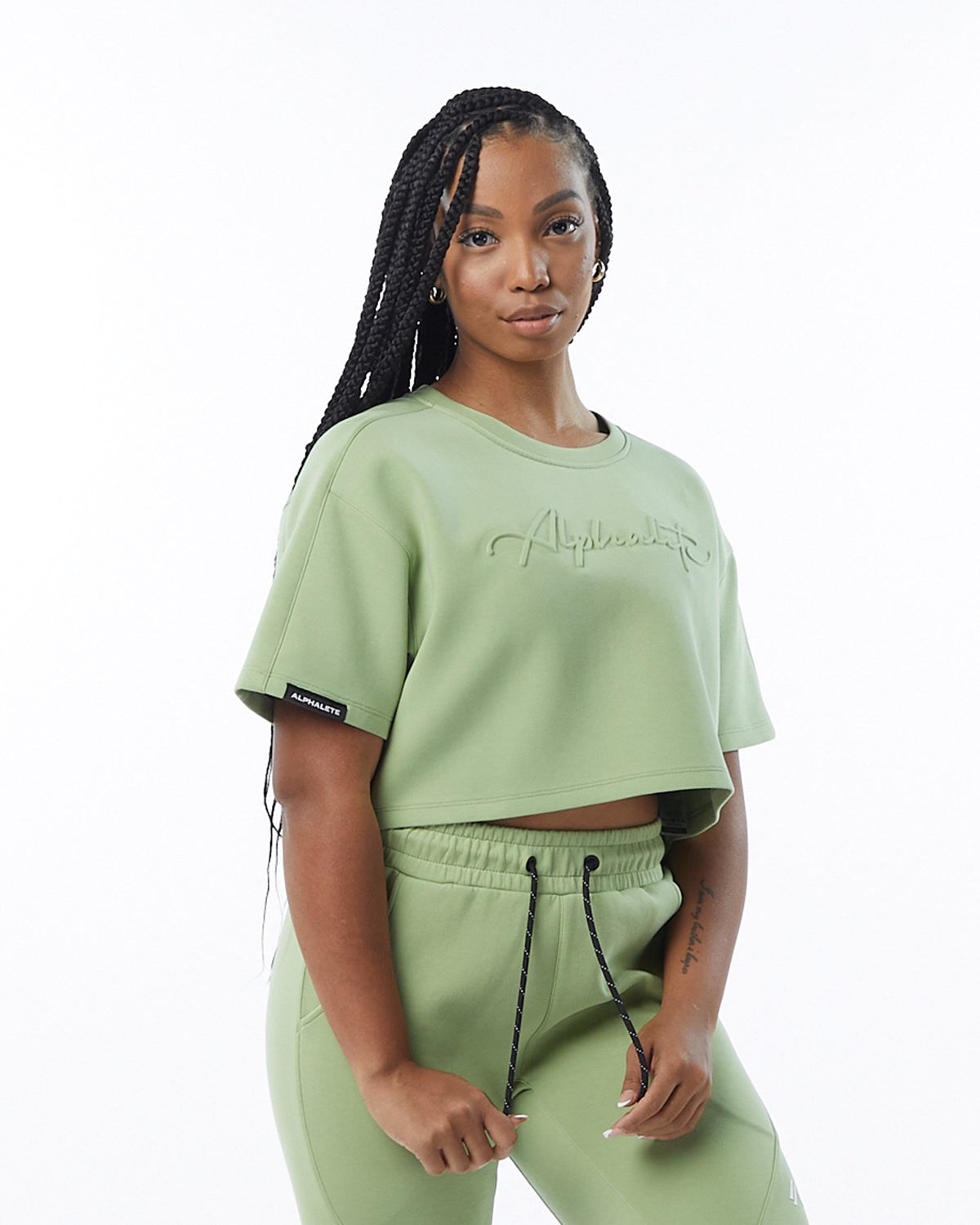 Alphalete Interlock Knit Crop Pullover Světle Zelene | 86729AEUX