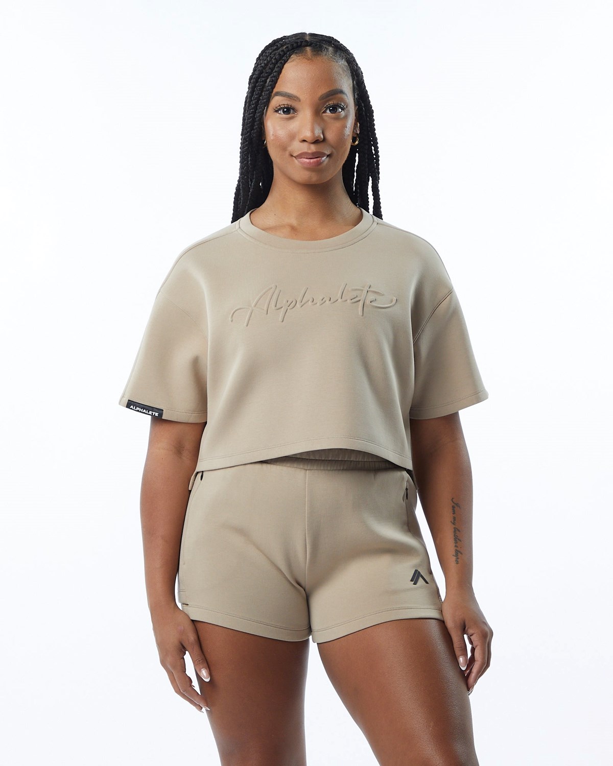 Alphalete Interlock Knit Crop Pullover Tan | 08547ECNF