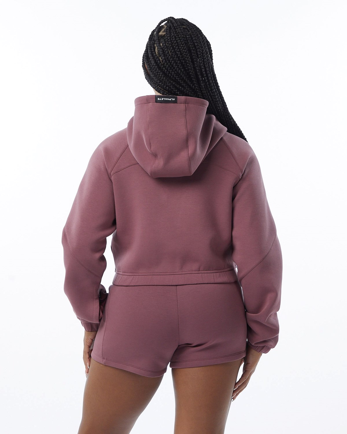 Alphalete Interlock Knit Crop-Zip Hoodie Mauve | 15728WLRI