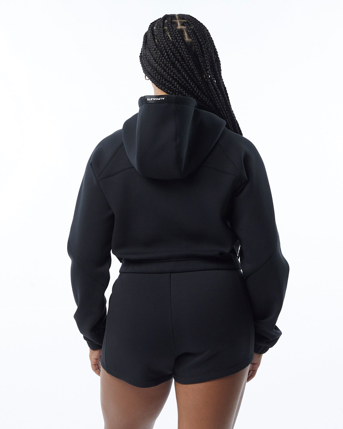 Alphalete Interlock Knit Crop-Zip Hoodie Černé | 38047KUJZ