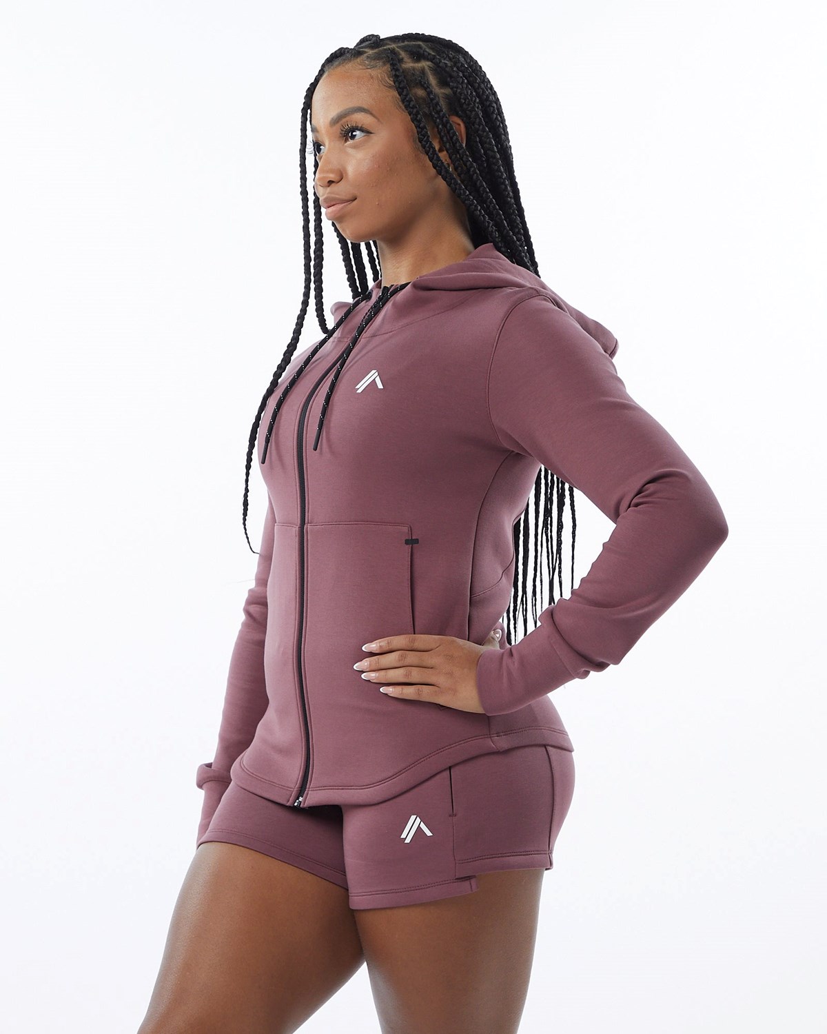 Alphalete Interlock Knit Full-Zip Hoodie Mauve | 15907XYKT