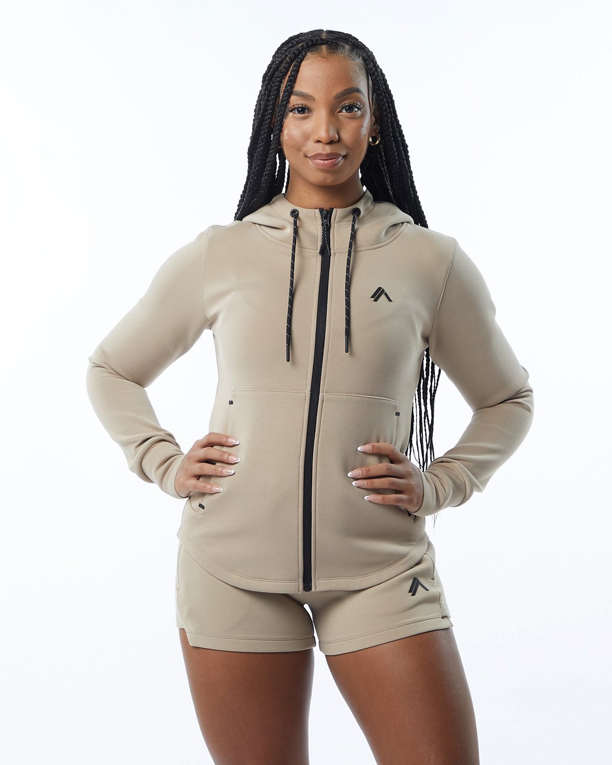 Alphalete Interlock Knit Full-Zip Hoodie Tan | 50348TOQA