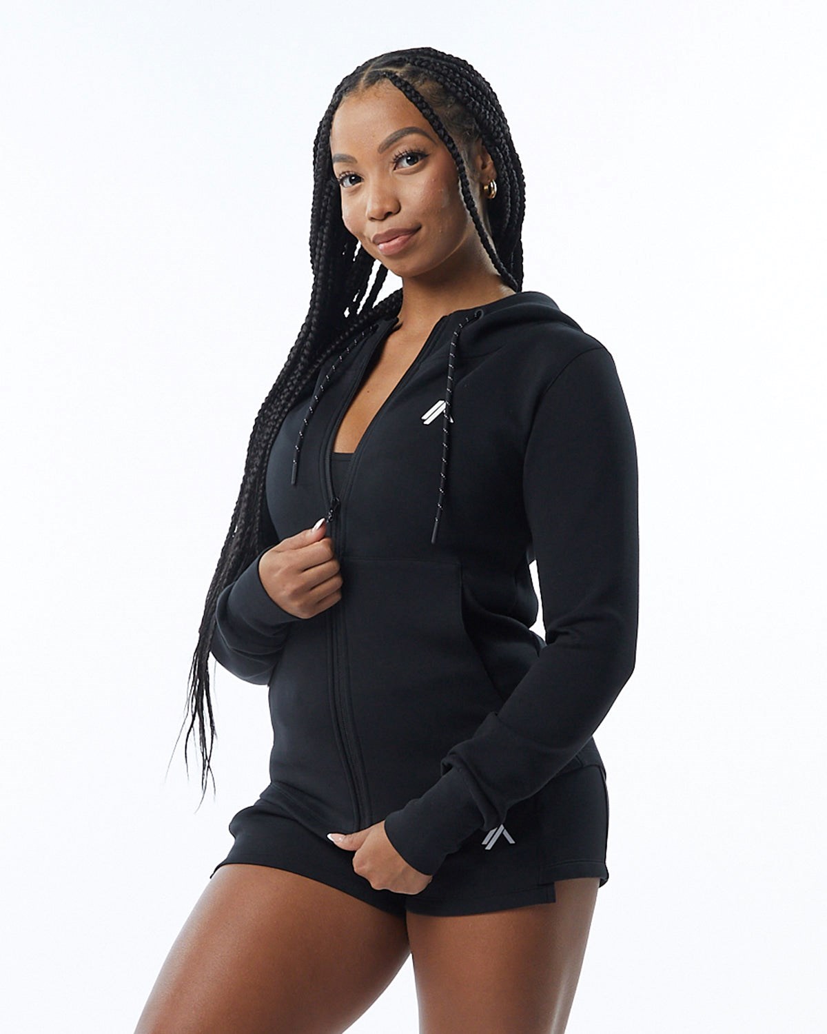 Alphalete Interlock Knit Full-Zip Hoodie Černé | 83047VBZF