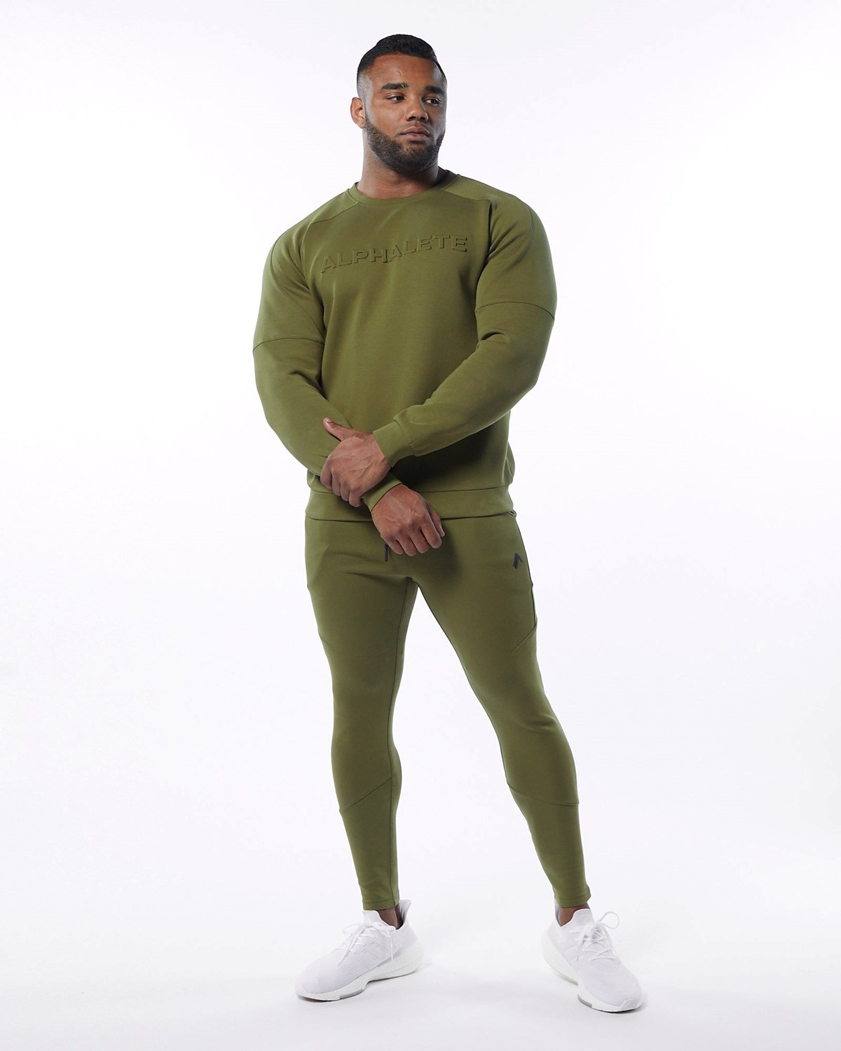 Alphalete Interlock Knit Pullover Olivy Zelené | 73280CBQY