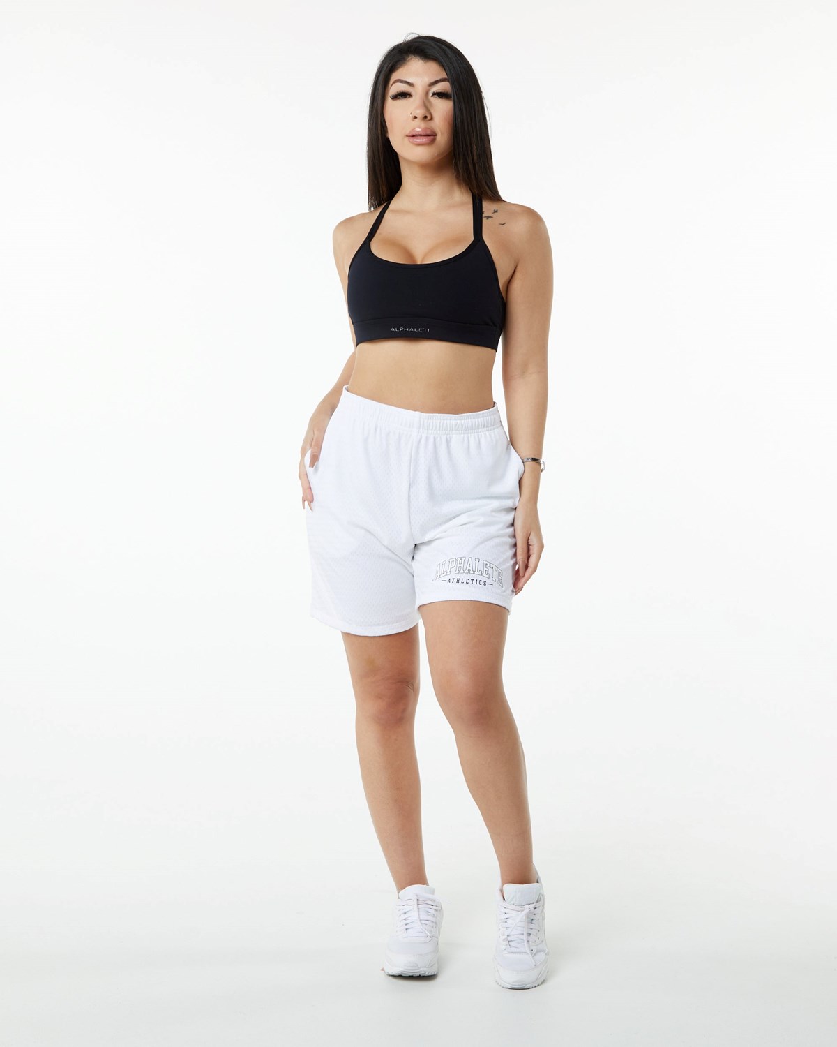 Alphalete Luxury Podšité 4-Way Stretch Mesh Krátké Bílé | 12578AVCE