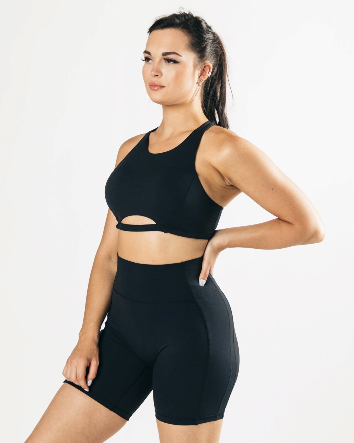 Alphalete Medium-Support One Piece Sports Bra Černé | 76908EZSJ