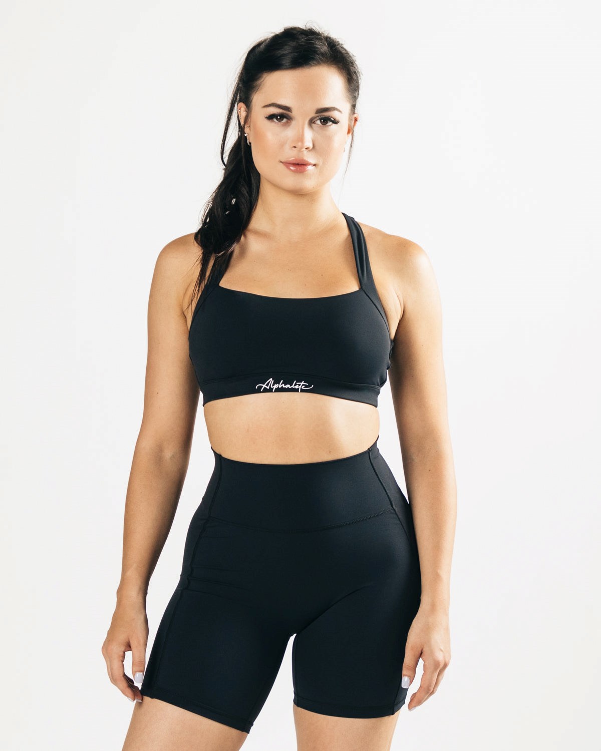 Alphalete Medium-Support Racer Back Sports Bra Černé | 26951PUTG