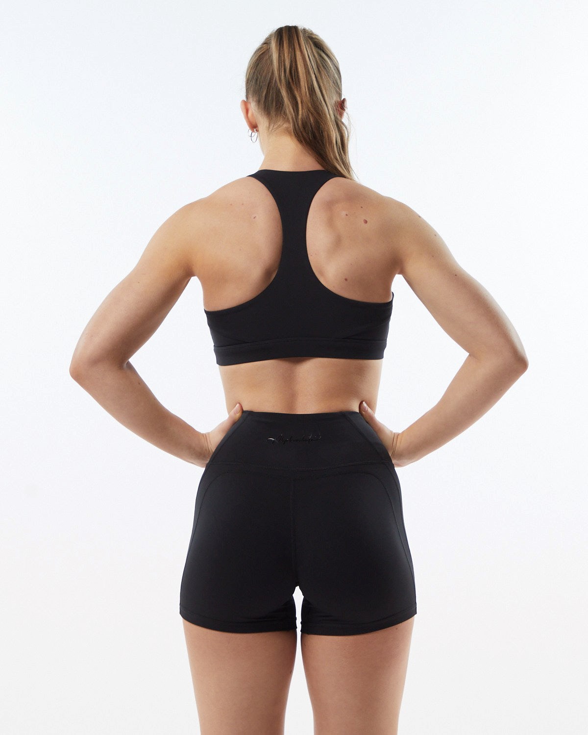 Alphalete Medium-Support Racer Back Sports Bra Blackout | 82763JLDO