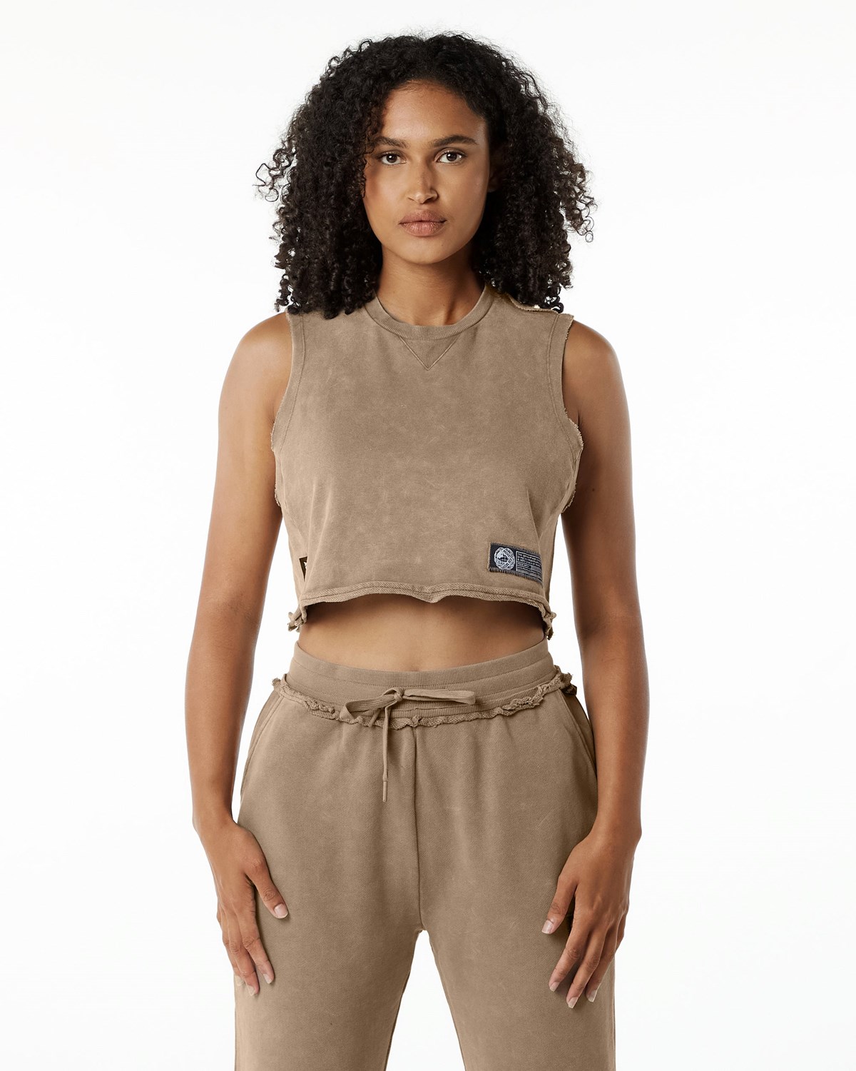 Alphalete Mid-Weight Washed Terry Crop Cutoff Smokey Quartz | 19805GSIA