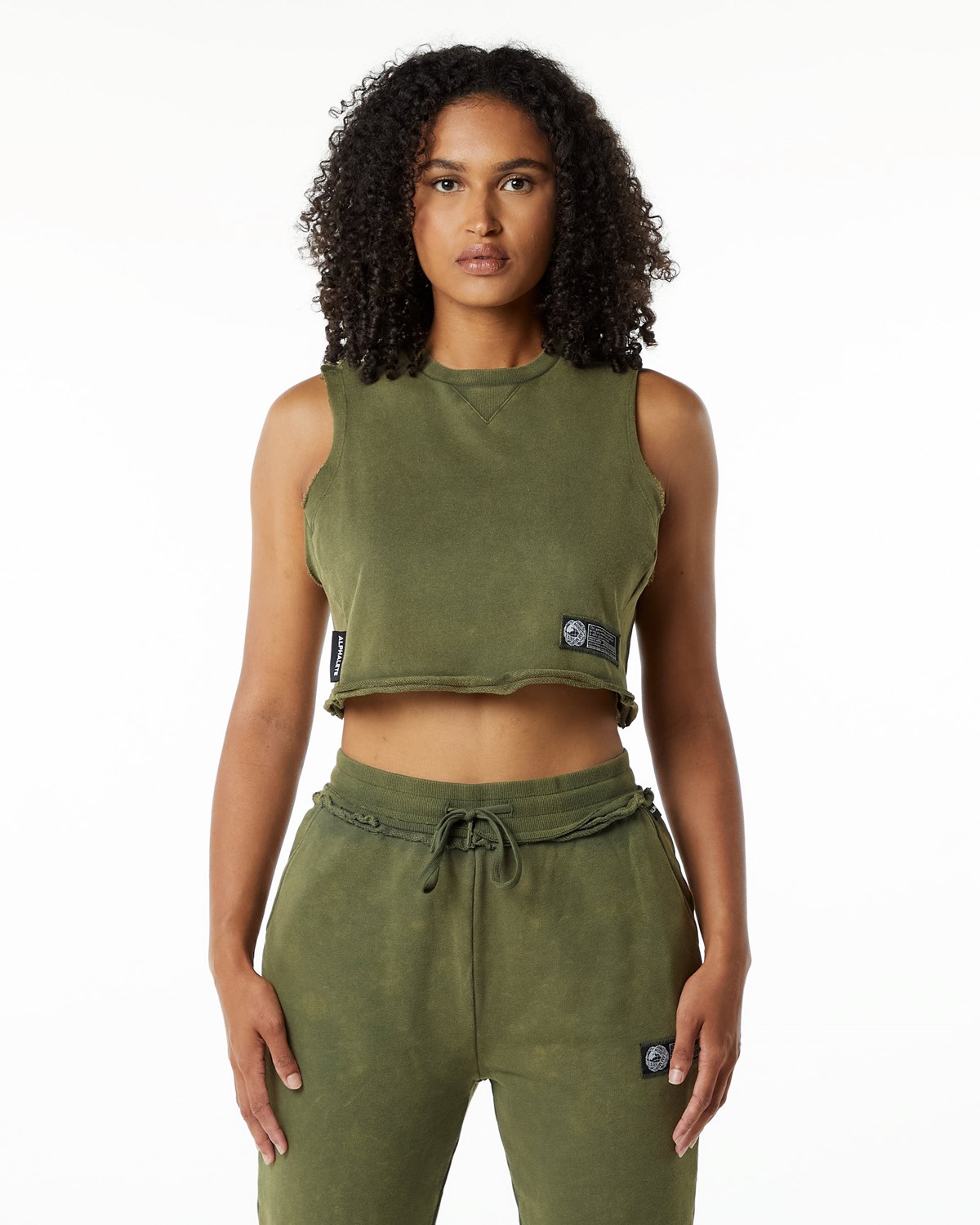 Alphalete Mid-Weight Washed Terry Crop Cutoff Zelene | 30196LXIT