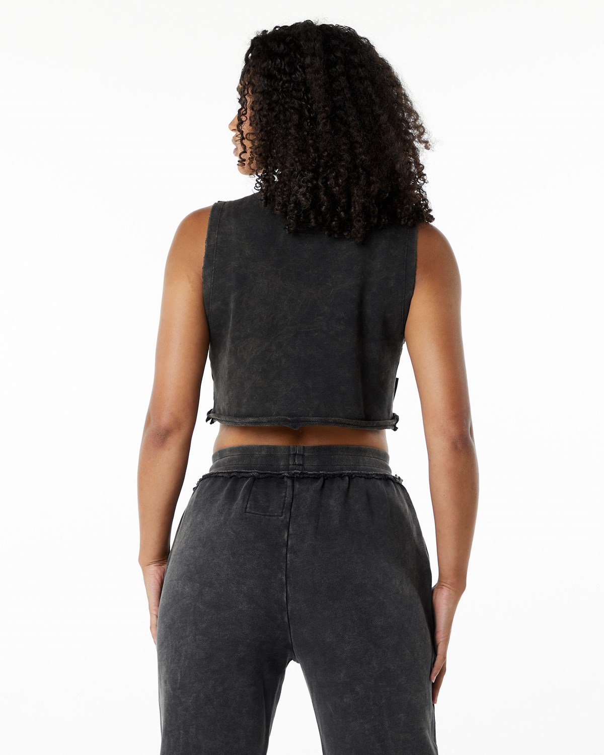 Alphalete Mid-Weight Washed Terry Crop Cutoff Onyx | 60254FQSJ